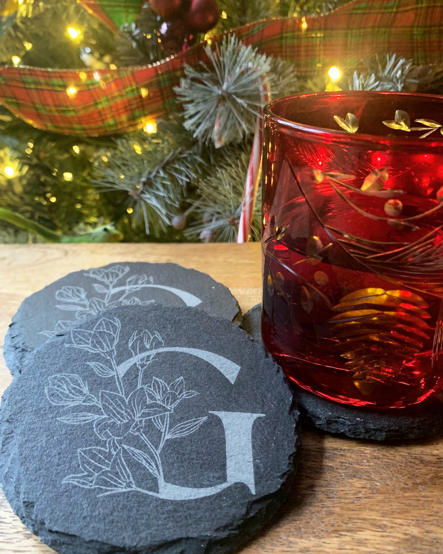 Floral Slate Initial Coasters